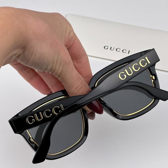 Gucci GG1136SA 001 Sunglasses Black/Gold Grey Square Women GG 1136SA main image 11